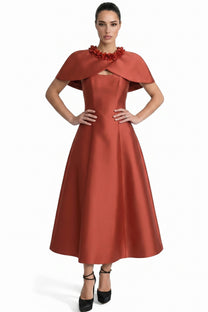 Théodore Fit-And-Flare Midi Dress With Cutout Neckline And Bow Detail - Red