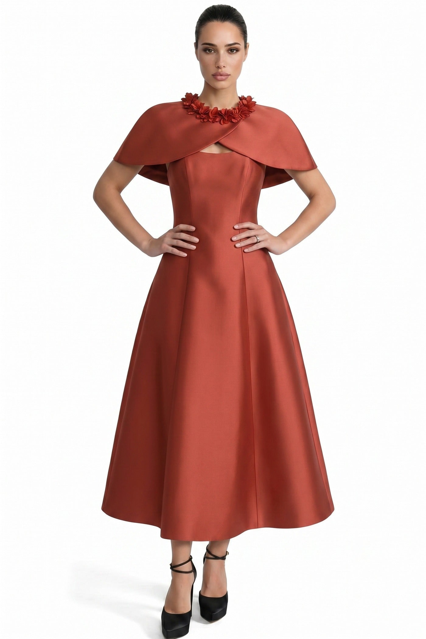 Théodore Fit-And-Flare Midi Dress With Cutout Neckline And Bow Detail - Red