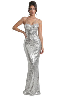 Mélisande Sequin Maxi Dress With Multi-Strap Neckline - Silver