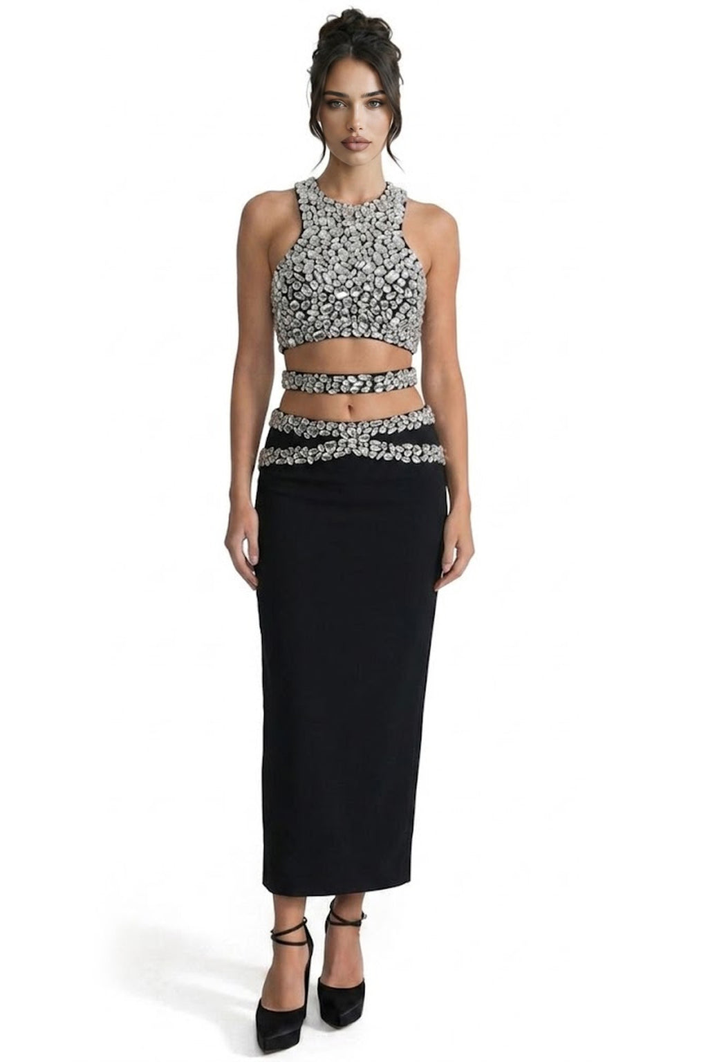 Cassandre Crystal-Embellished Co-Ord Set With Maxi Skirt - Black