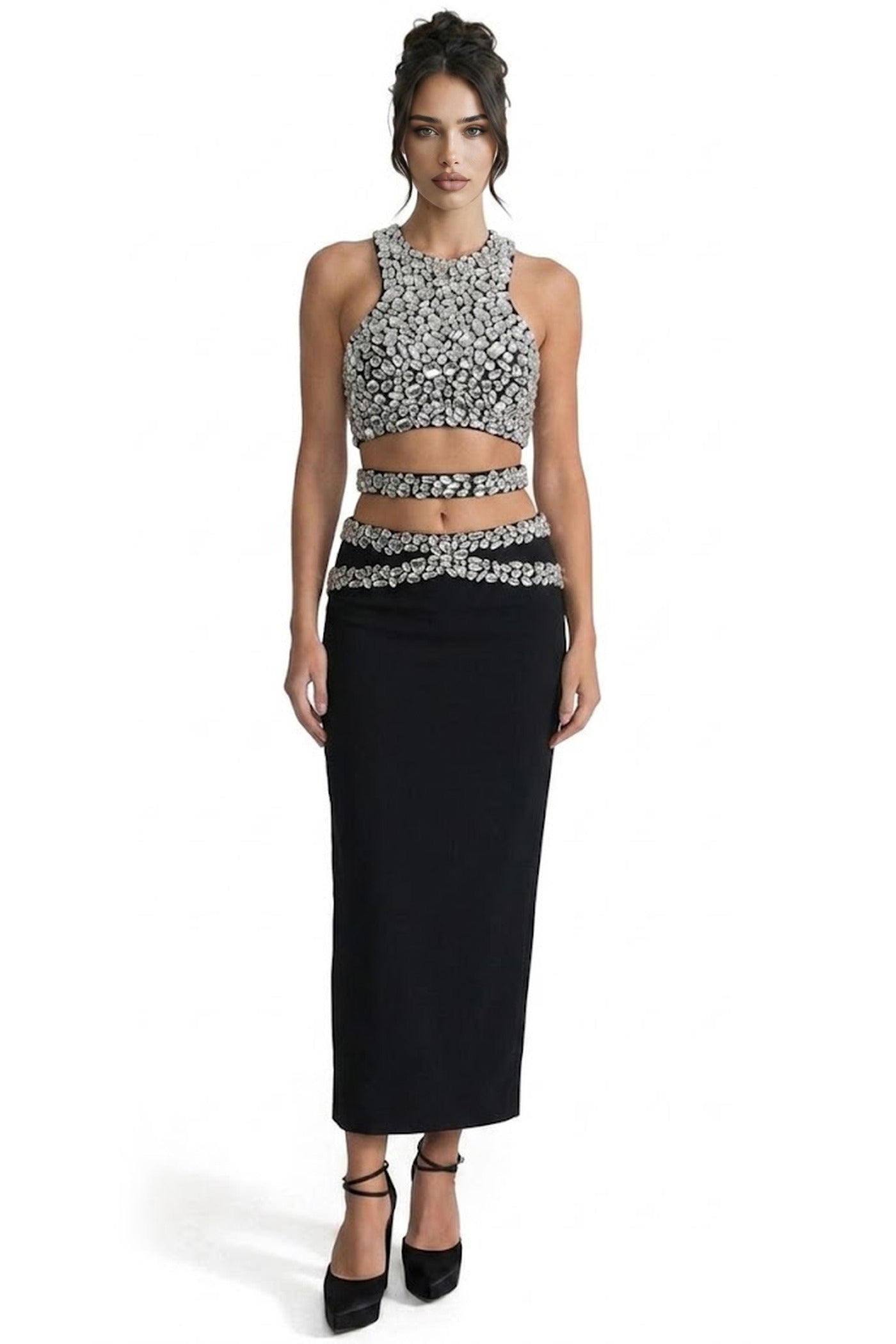 Cassandre Crystal-Embellished Co-Ord Set With Maxi Skirt - Black