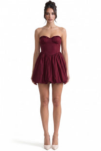 Geneviève Strapless Bubble Mini Dress With Sweetheart Neckline - Wine