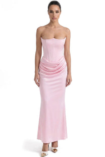 Isadora Strapless Corset Maxi Dress With Ruched Waist - Pink