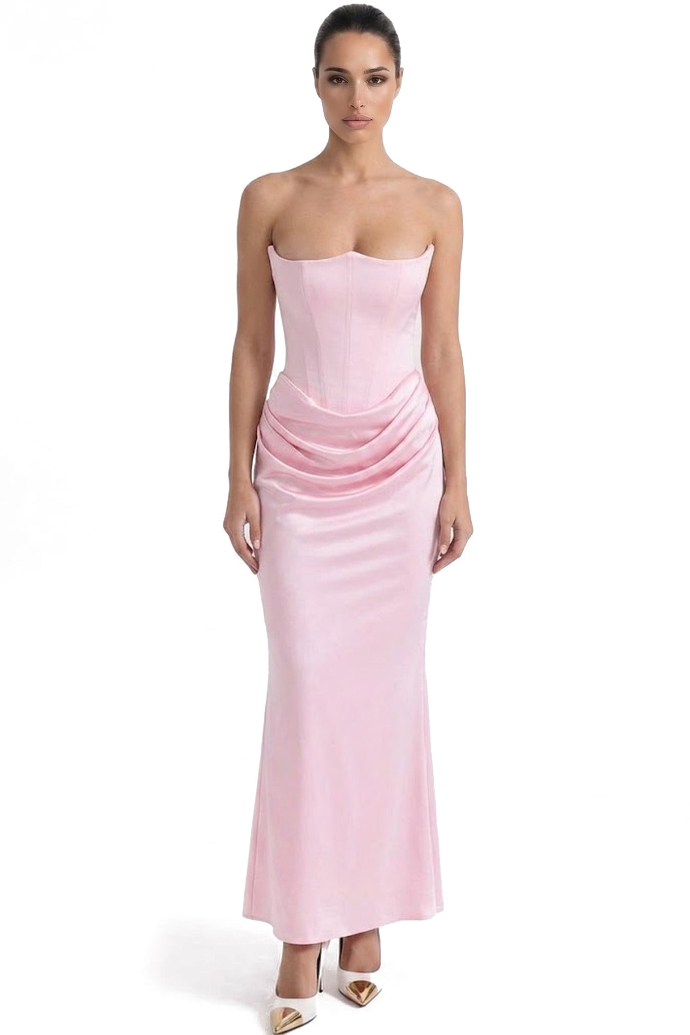 Isadora Strapless Corset Maxi Dress With Ruched Waist - Pink