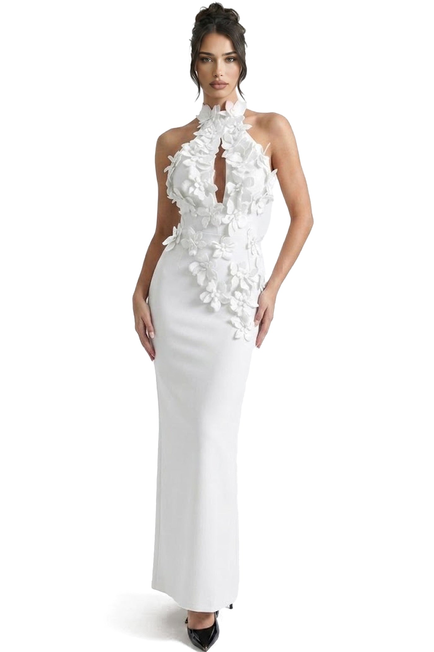Priscille Halter Maxi Dress With 3D Floral Appliqué - White