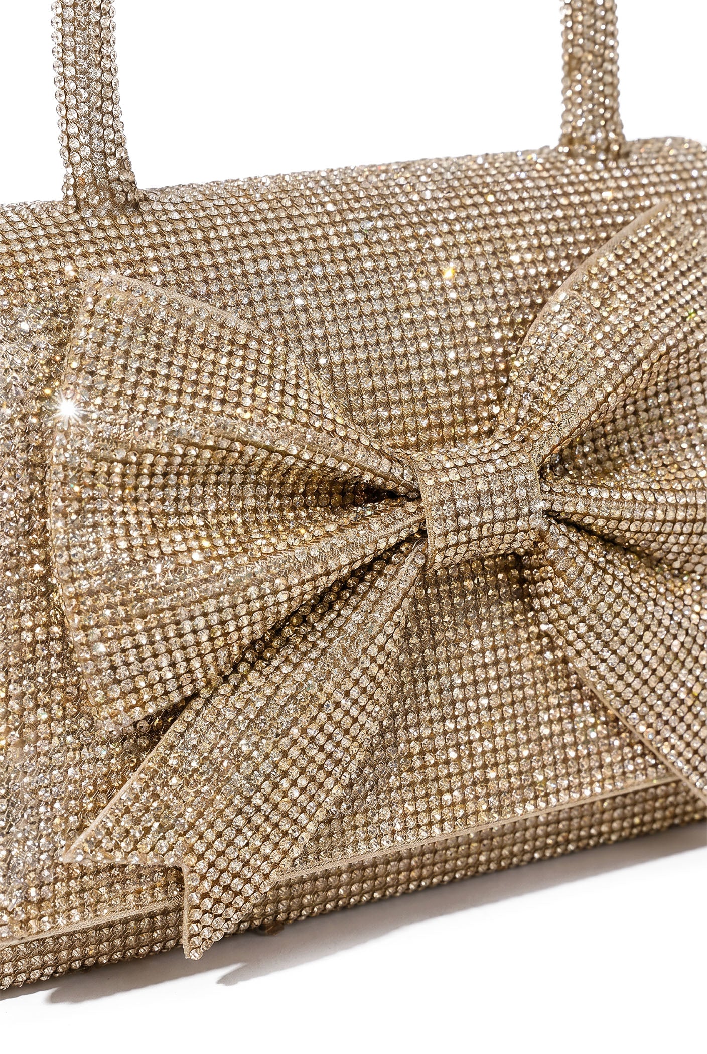Marceille Rhinestone Handbag With Sparkling Embellishments And Bow - Gold