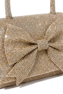 Marceille Rhinestone Handbag With Sparkling Embellishments And Bow - Gold