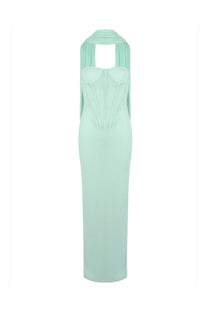 Matheline Strapless Corset Maxi Dress With Draped Scarf Neckline - Light Green