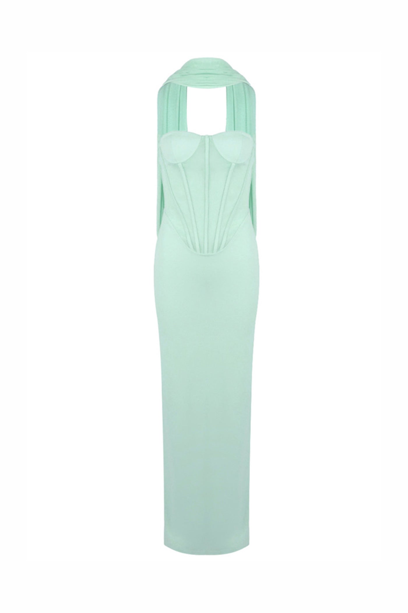 Matheline Strapless Corset Maxi Dress With Draped Scarf Neckline - Light Green