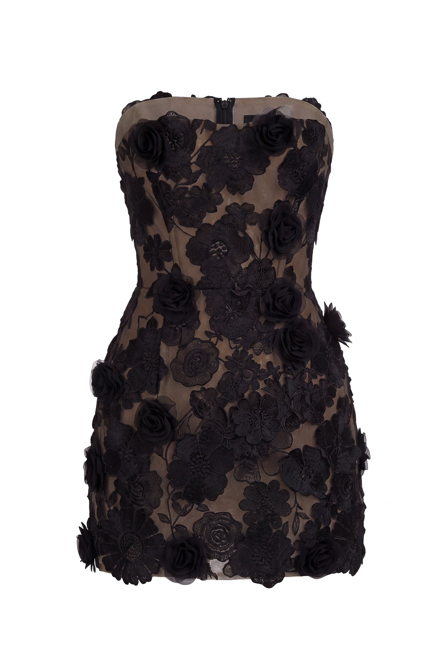 Roxane Strapless Floral Lace Mini Dress With Corset Back - Black