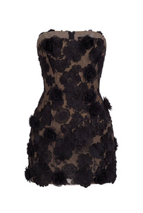 Roxane Strapless Floral Lace Mini Dress With Corset Back - Black