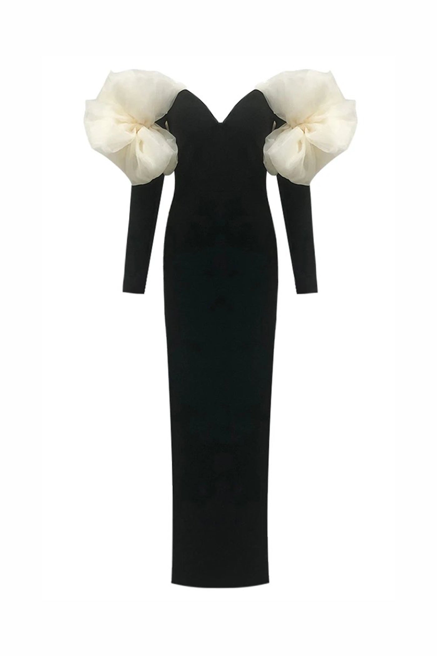 Edmonde Strapless Column Gown With Oversized Floral Shoulder Wrap - Black