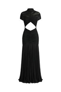 Odette gerafftes Twist-Front Maxikleid mit Cutout-Taille – Schwarz