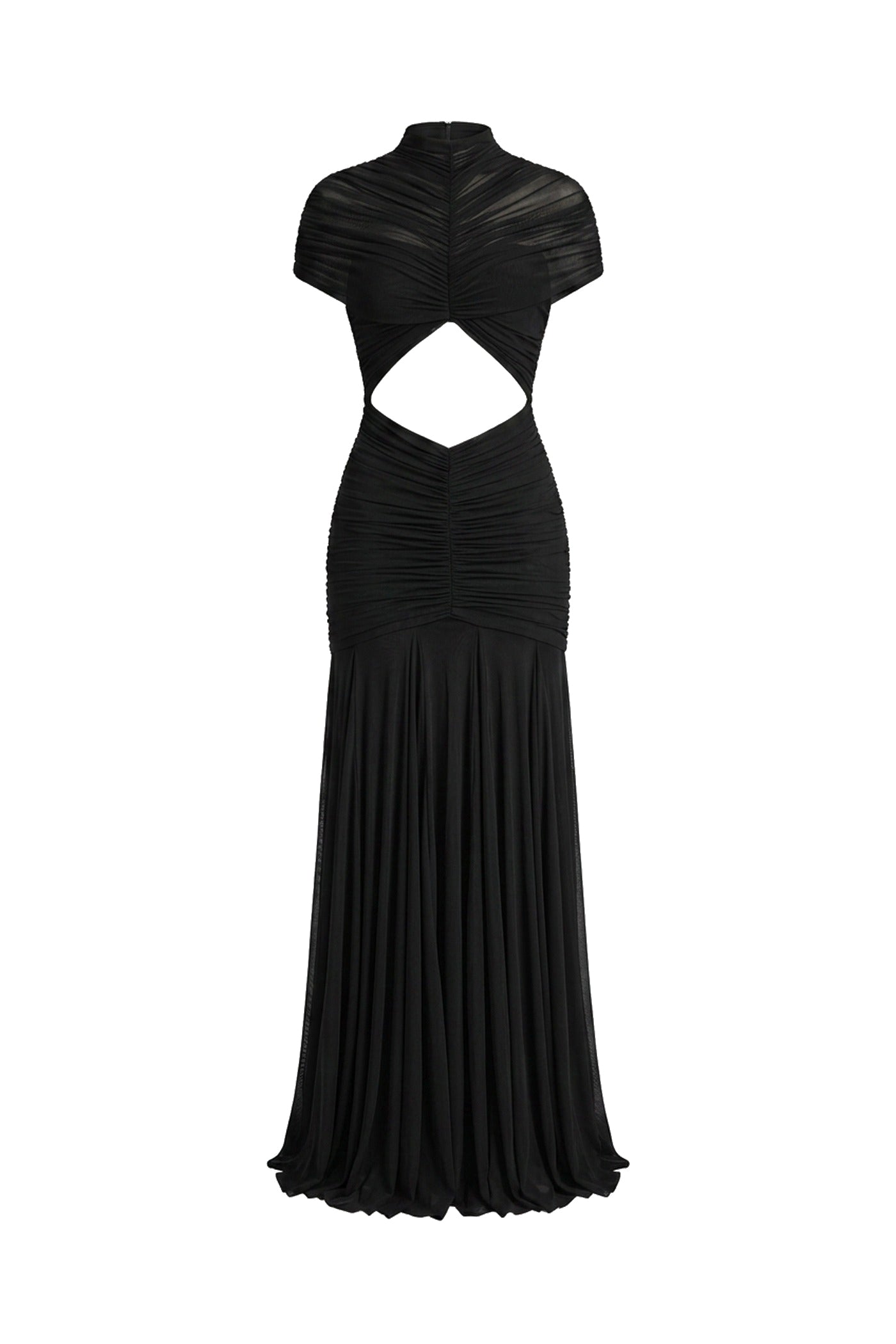 Odette gerafftes Twist-Front Maxikleid mit Cutout-Taille – Schwarz