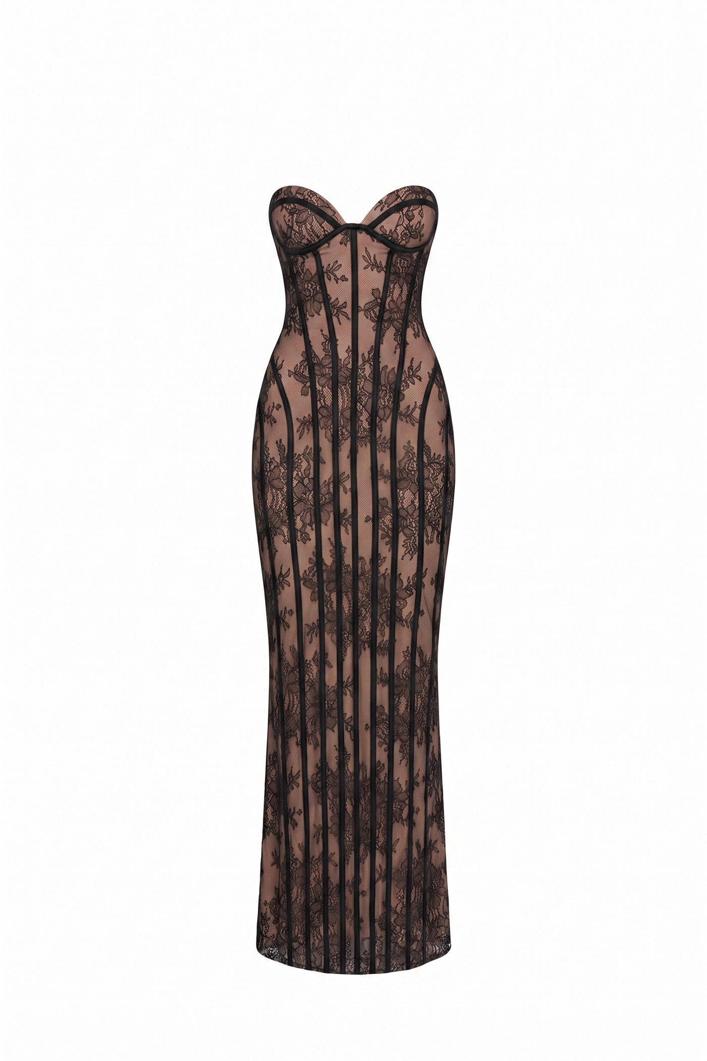 Célindre Strapless Lace Maxi Dress With Sweetheart Corset - Black