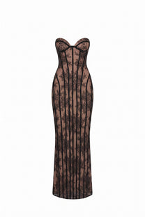 Célindre Strapless Lace Maxi Dress With Sweetheart Corset - Black