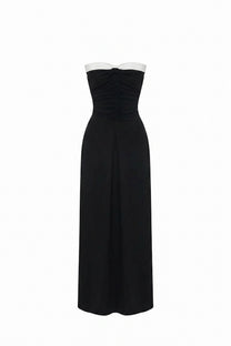 Clémence Strapless Column Gown With Contrast White Neckline Band - Black