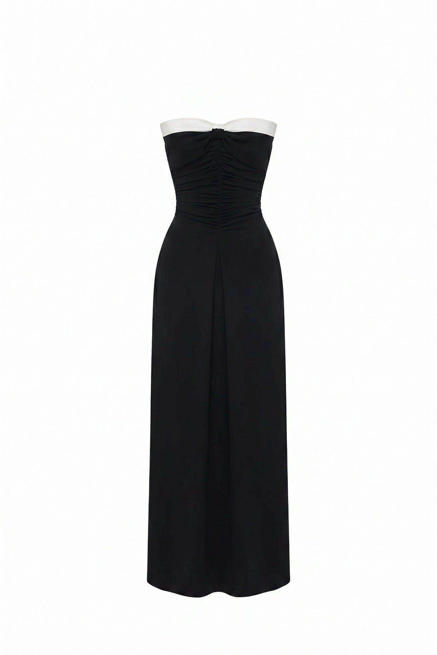 Clémence Strapless Column Gown With Contrast White Neckline Band - Black