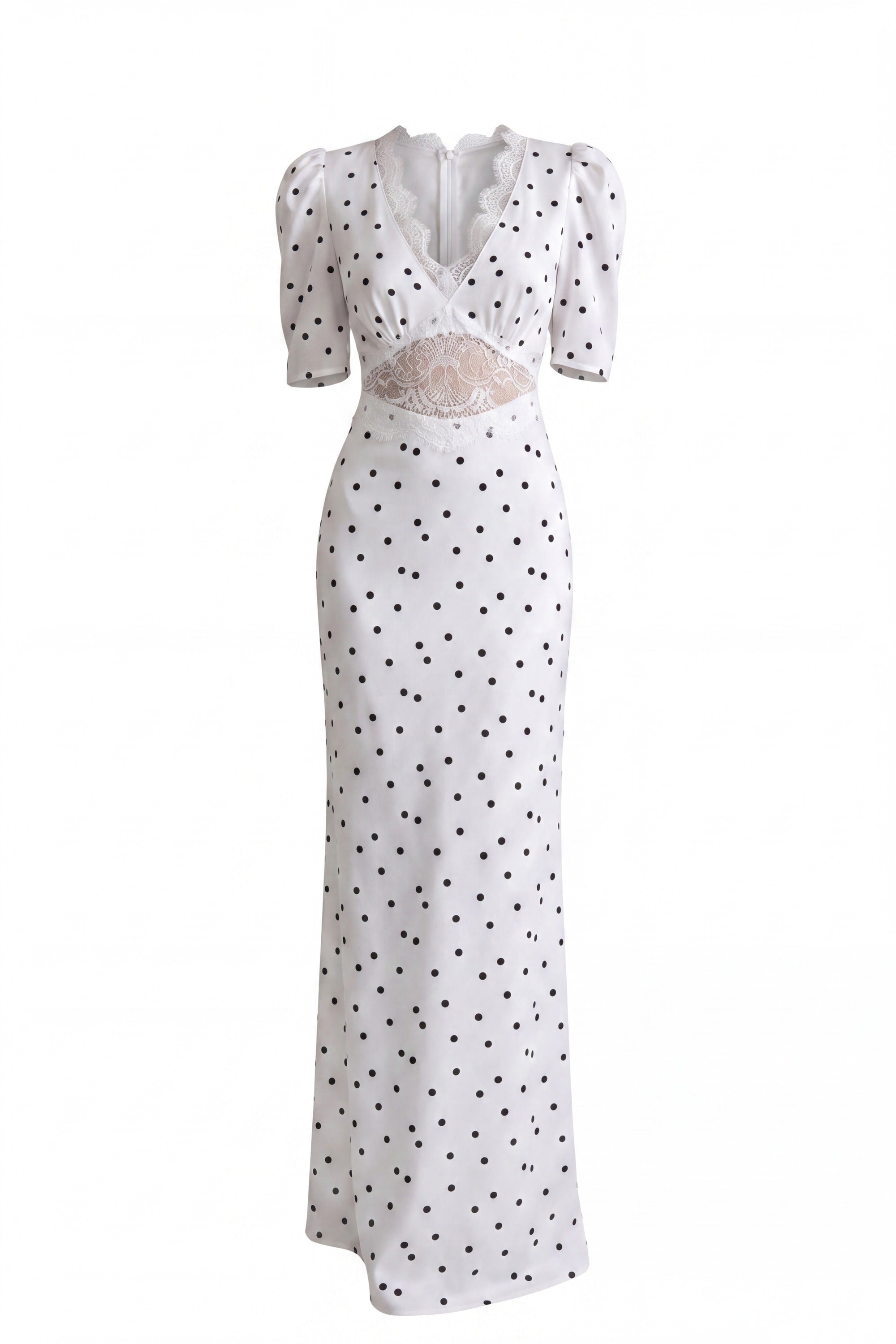 Céleste Maxikleid mit Puffärmeln und Polka-Dots – Weiß