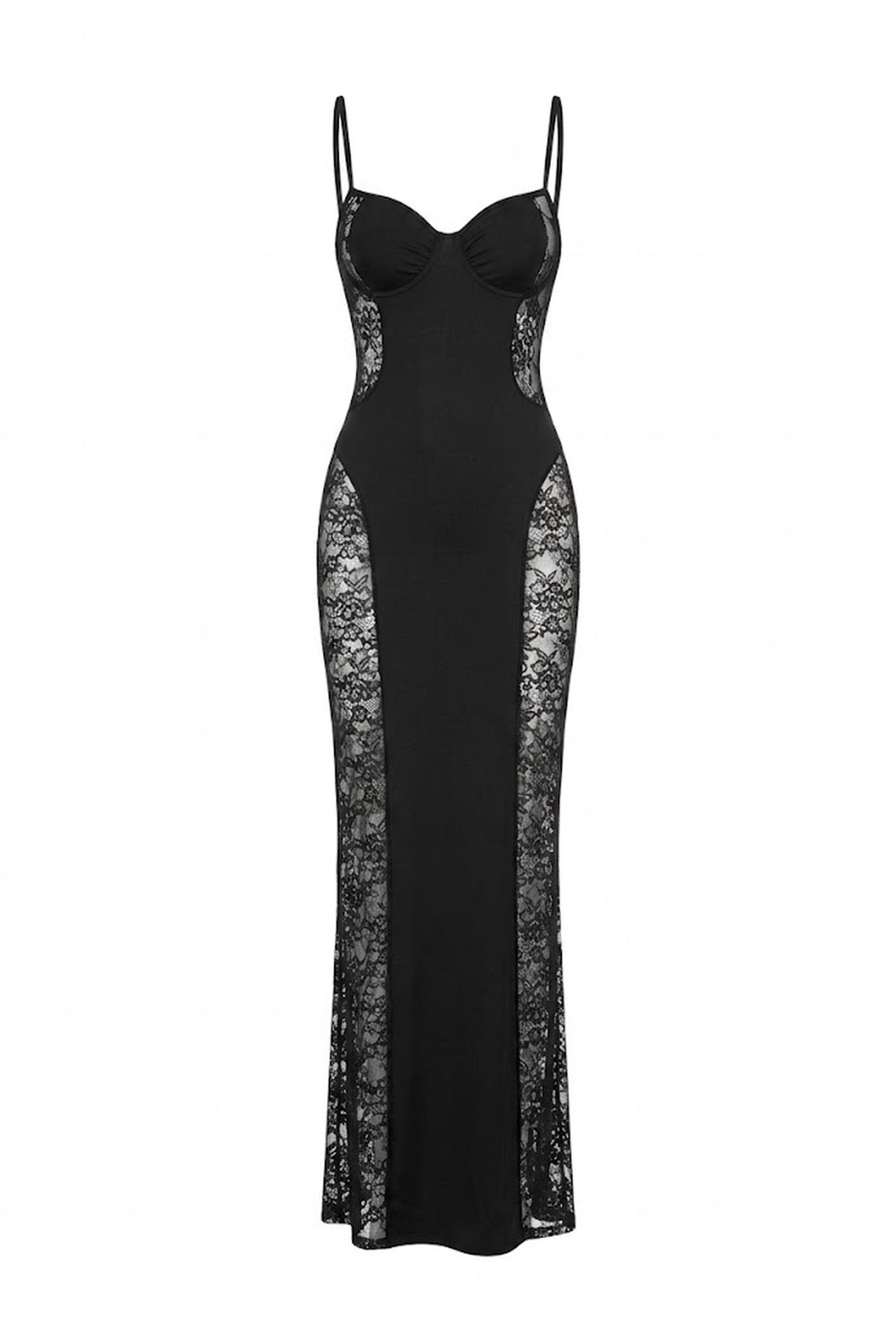 Mélodie Elegant Beaded Maxi Gown With Side Sheer Detailing - Black