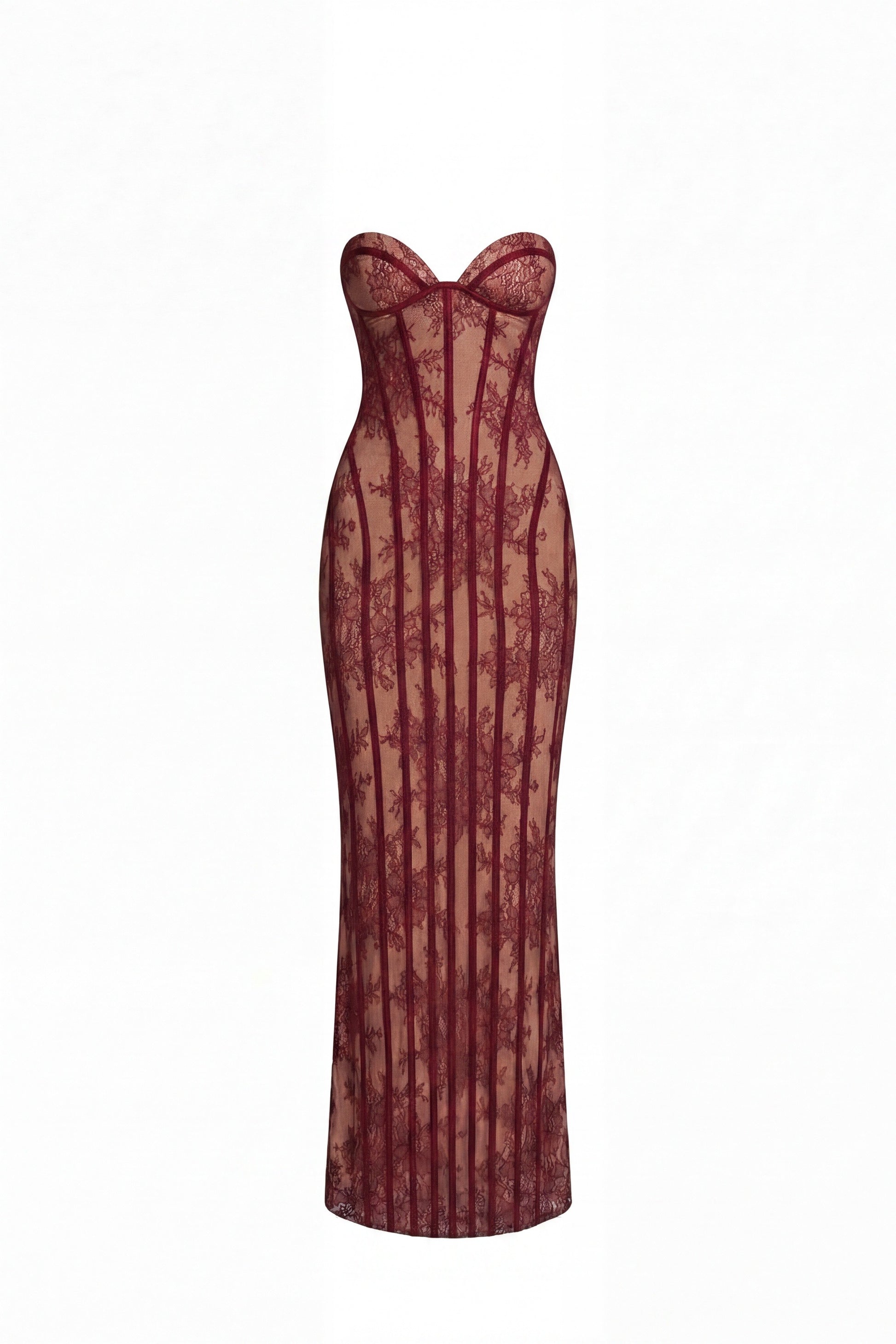 Célindre Strapless Lace Maxi Dress With Sweetheart Corset - Burgundy