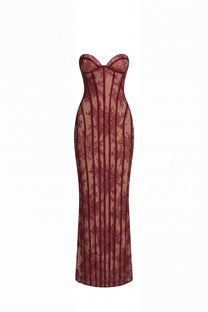 Célindre Strapless Lace Maxi Dress With Sweetheart Corset - Burgundy