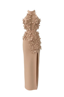 Priscille Halter Maxi Dress With 3D Floral Appliqué - Beige