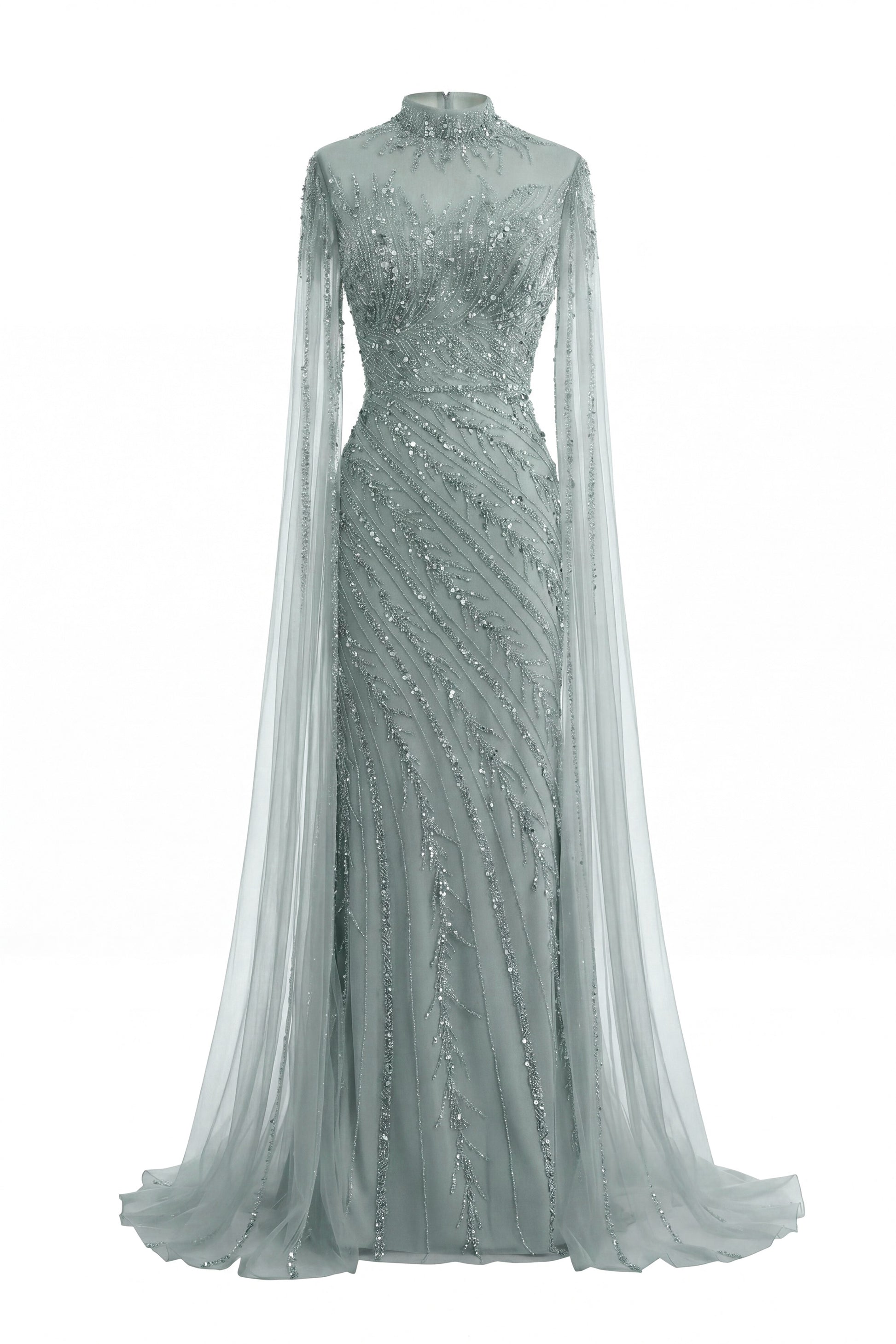 Lumière Embellished Long Sleeve Maxi Dress With Sheer Veil Sleeves - Teal