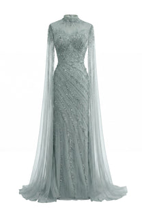 Lumière Embellished Long Sleeve Maxi Dress With Sheer Veil Sleeves - Teal