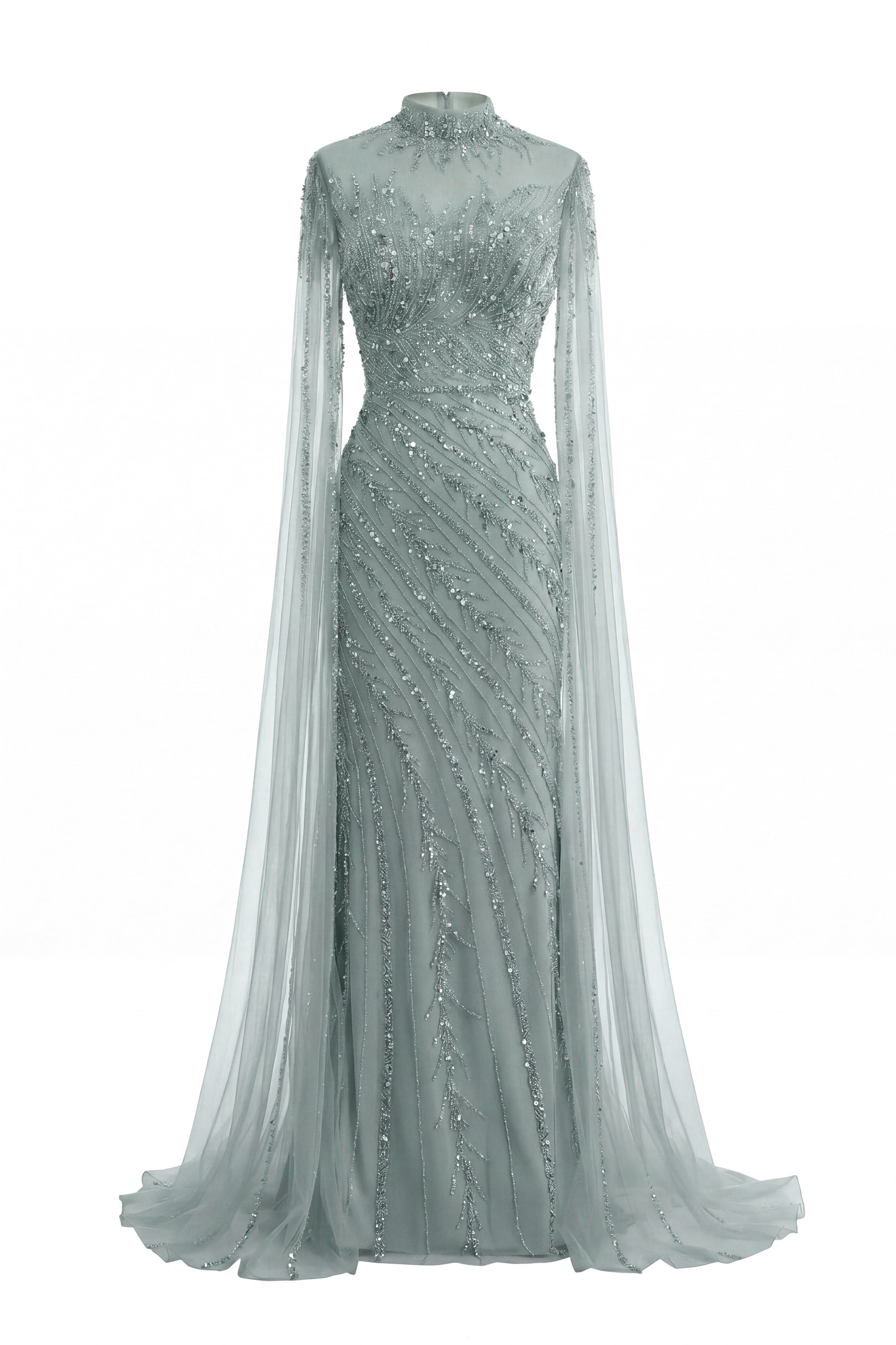 Lumière Embellished Long Sleeve Maxi Dress With Sheer Veil Sleeves - Teal