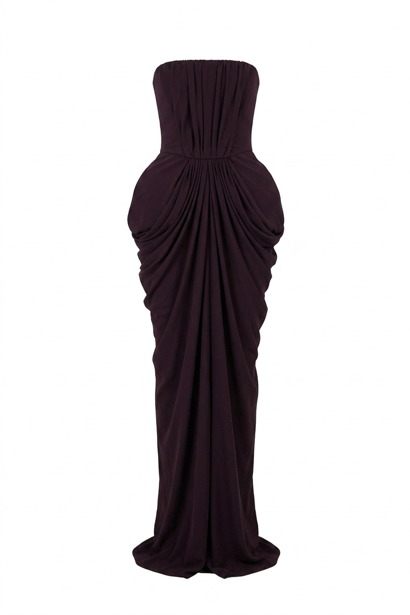 Arabelle Draped Strapless Gown With Ruched Waist Detail - Coffee