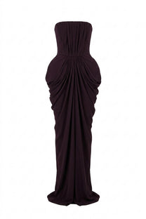 Arabelle Draped Strapless Gown With Ruched Waist Detail - Coffee