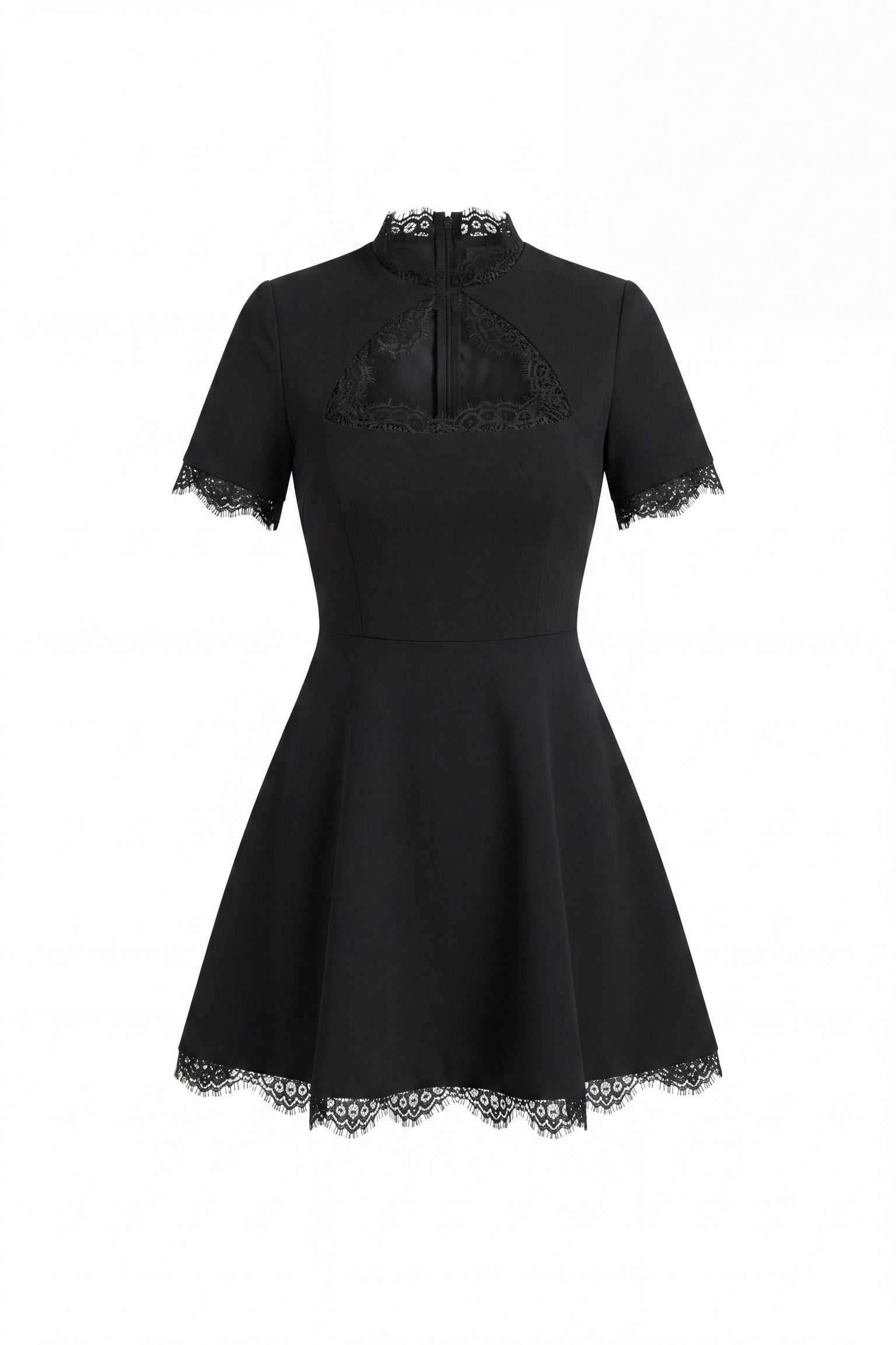 Mathilde Lace-Trim Mini Dress With Keyhole Neck - Black