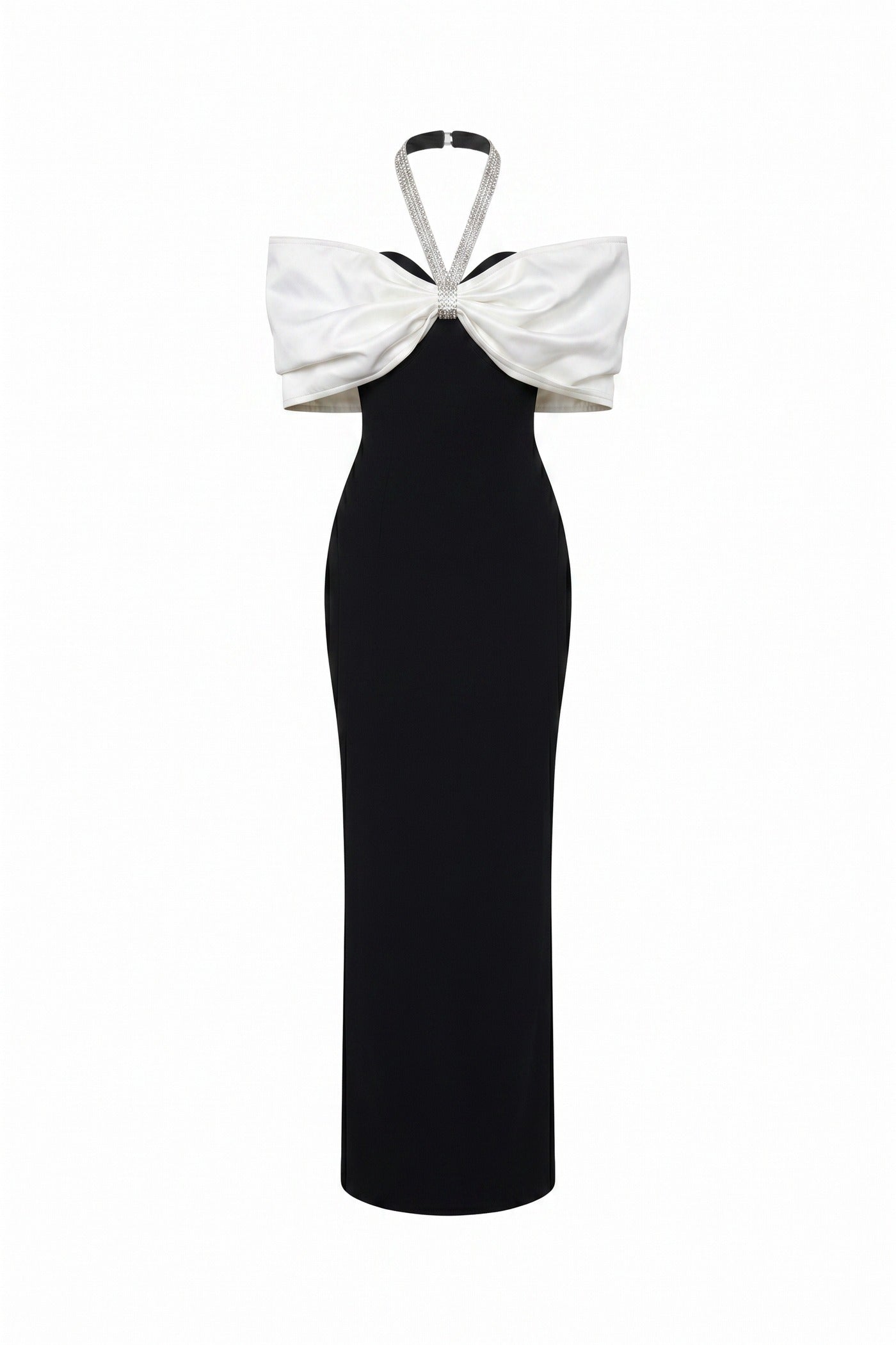 Viviane Off-Shoulder Draped Maxi Dress With Crystal Straps - Black/White