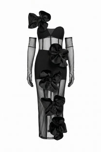 Cassilde Strapless Sheer Maxi Dress With 3D Bow Embellishments - Black
