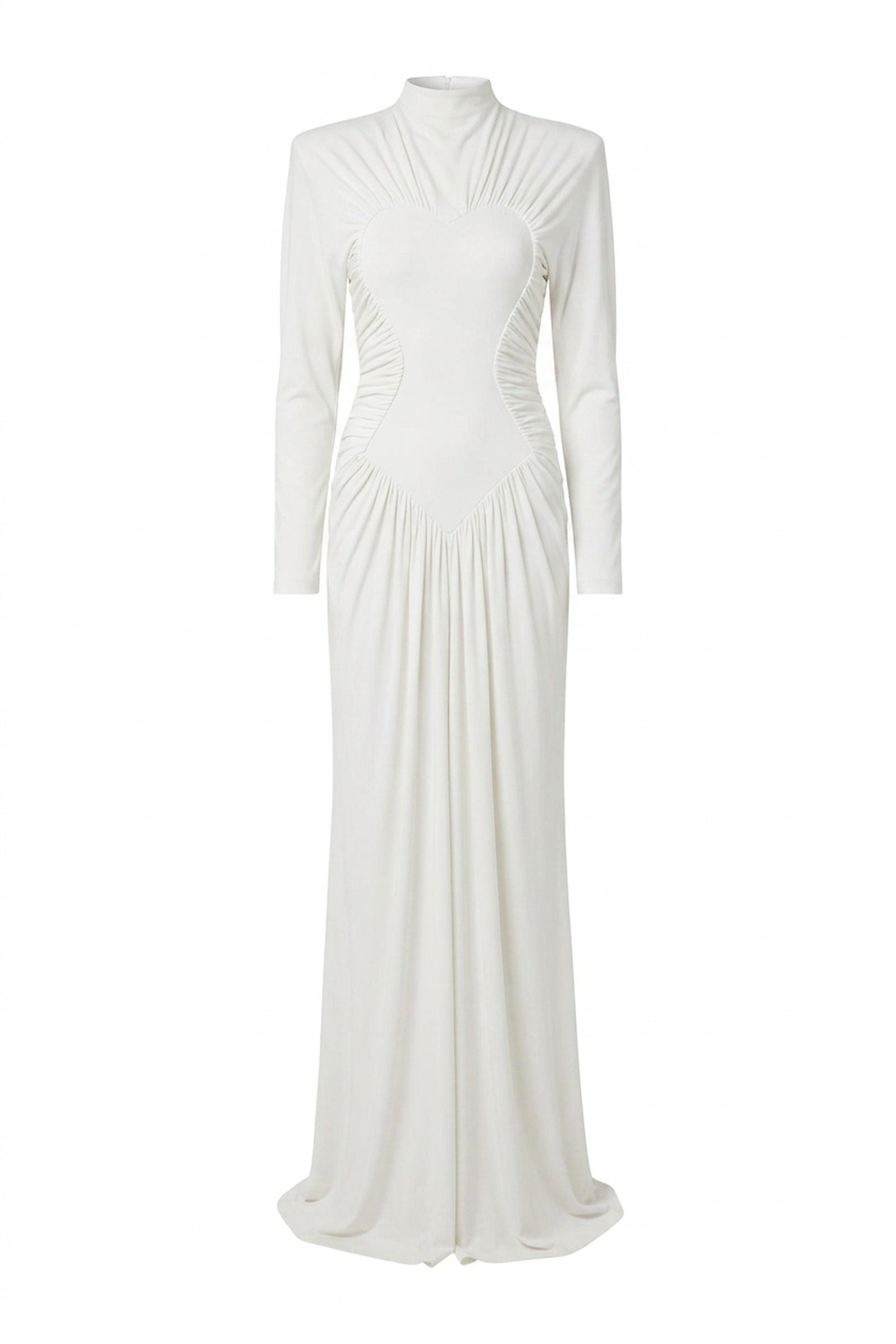Reinette High-Neck Long-Sleeve Gown With Heart-Shaped Cutout Panel - White