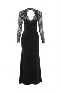 Armelle Maxikleid mit langen Ärmeln und Spitzenoberteil – Schwarz