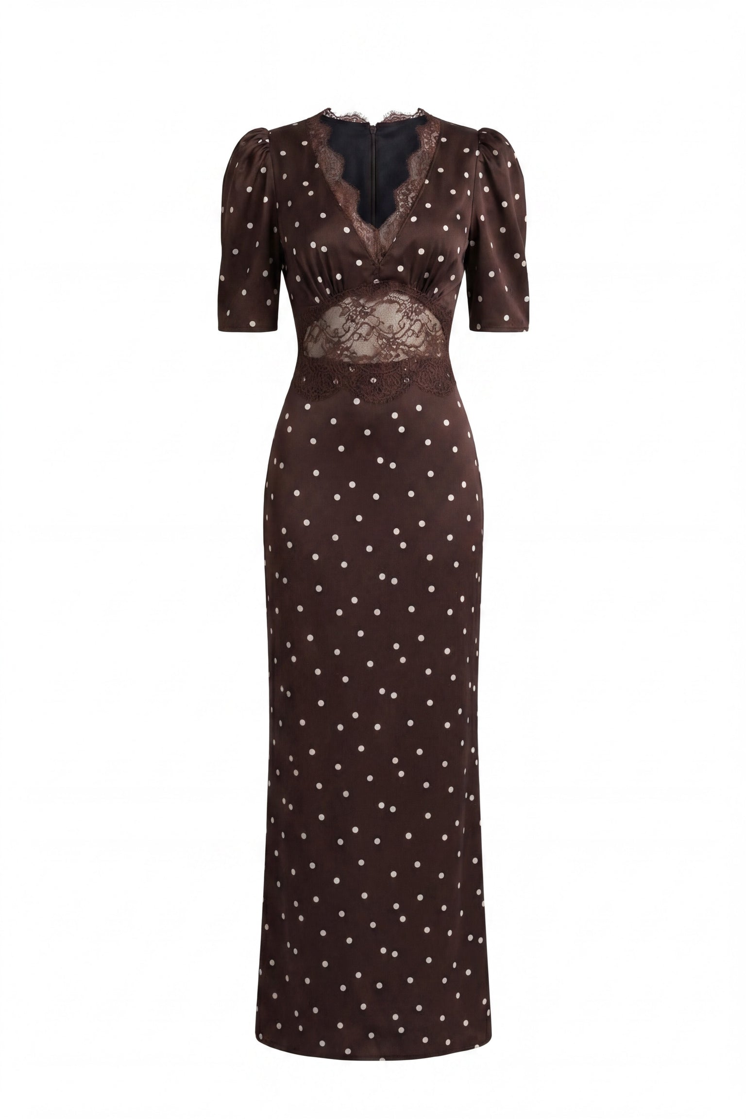 Céleste Polka Dot Maxi Dress With Puff Sleeves - Brown