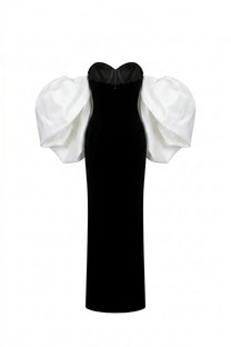 Ségolène Velvet Mermaid Gown With Contrast  Puff Sleeves - Black