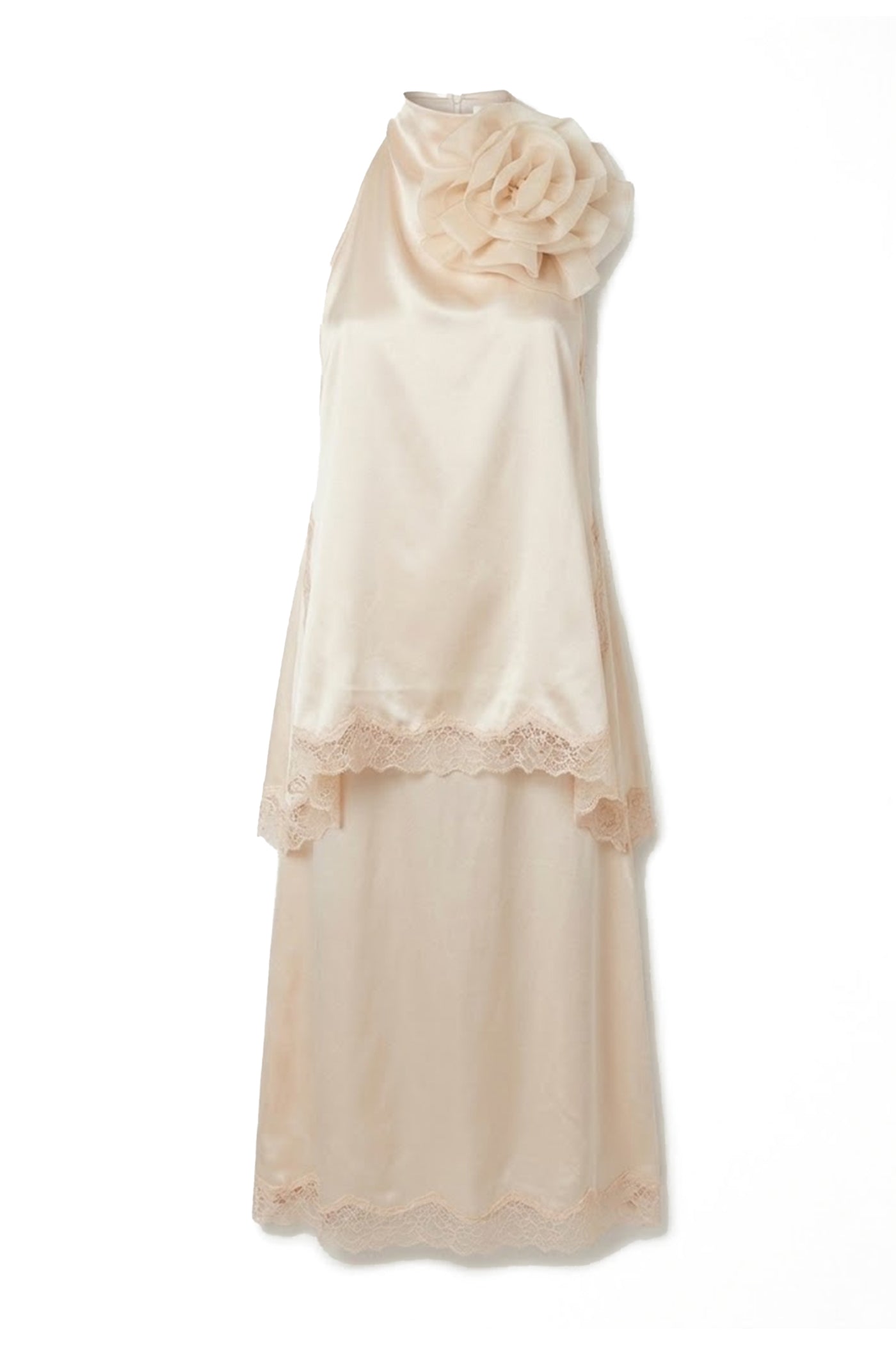 Héloïse Co-Ord Set With Lace Trim And Flower Embellishment - Beige