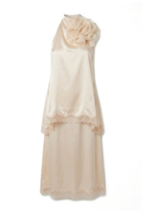Héloïse zweiteiliges Set mit Spitzenbesatz und Blumenverzierungen – Beige