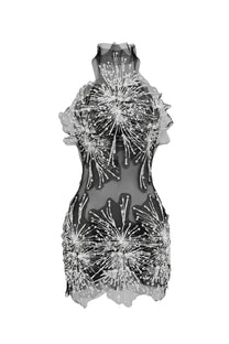 Narcisse Sheer Mini Dress With Pearl And Sequin Flower Embellishments - Black/White