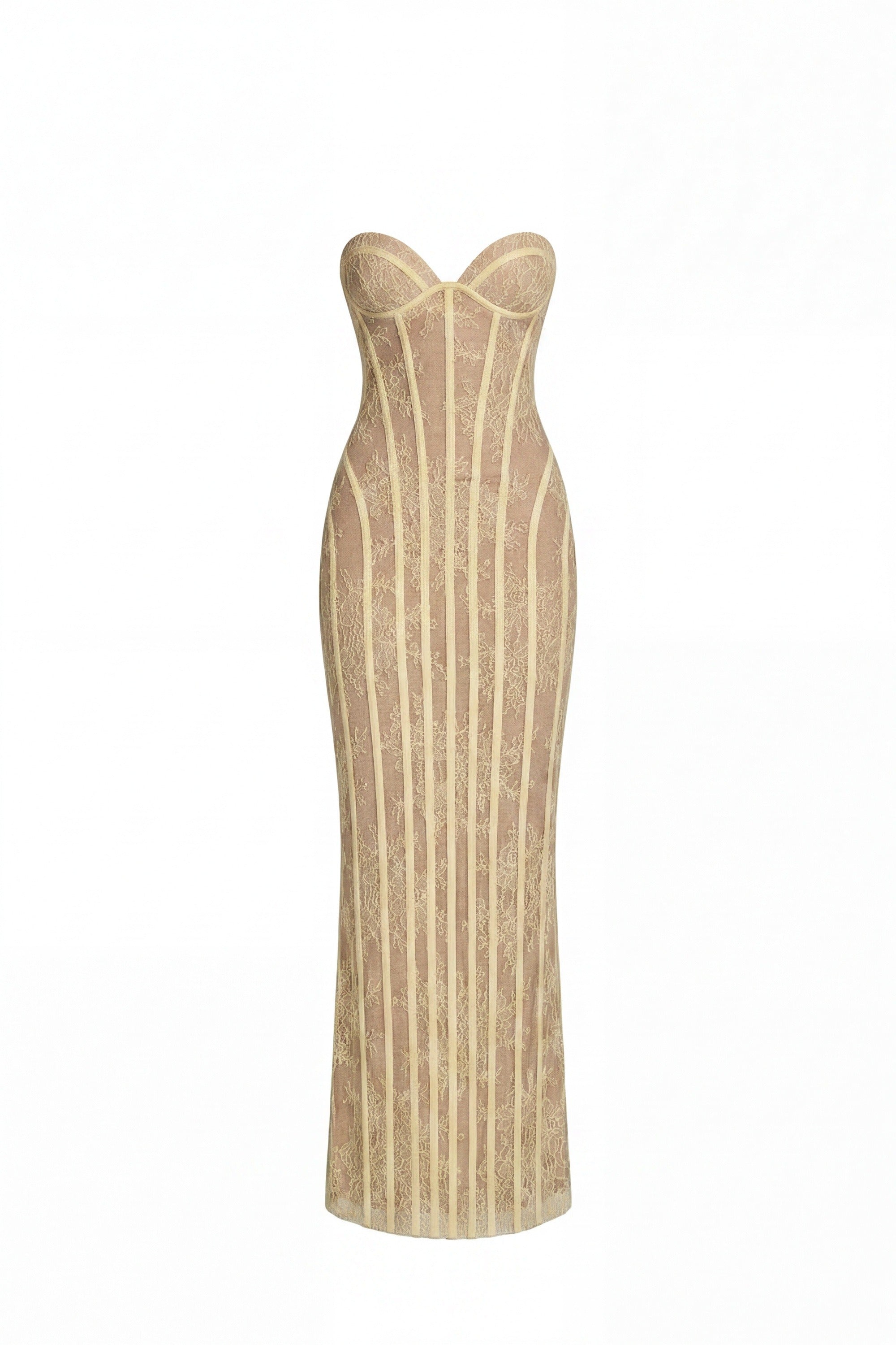 Célindre Strapless Lace Maxi Dress With Sweetheart Corset - Yellow