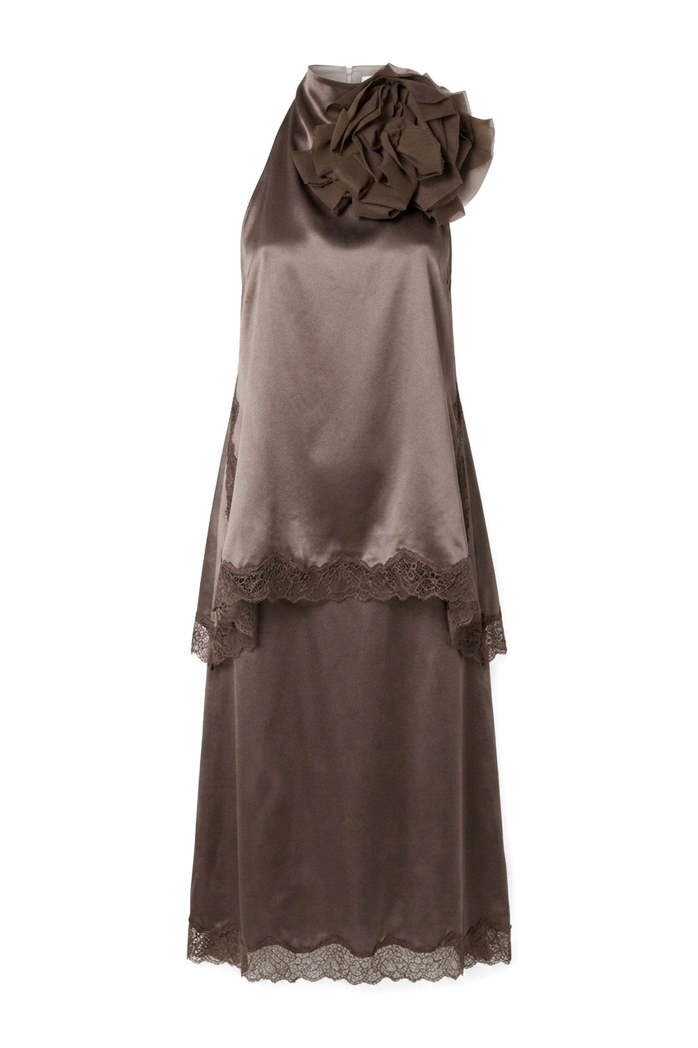 Héloïse Co-Ord Set With Lace Trim And Flower Embellishment - Brown