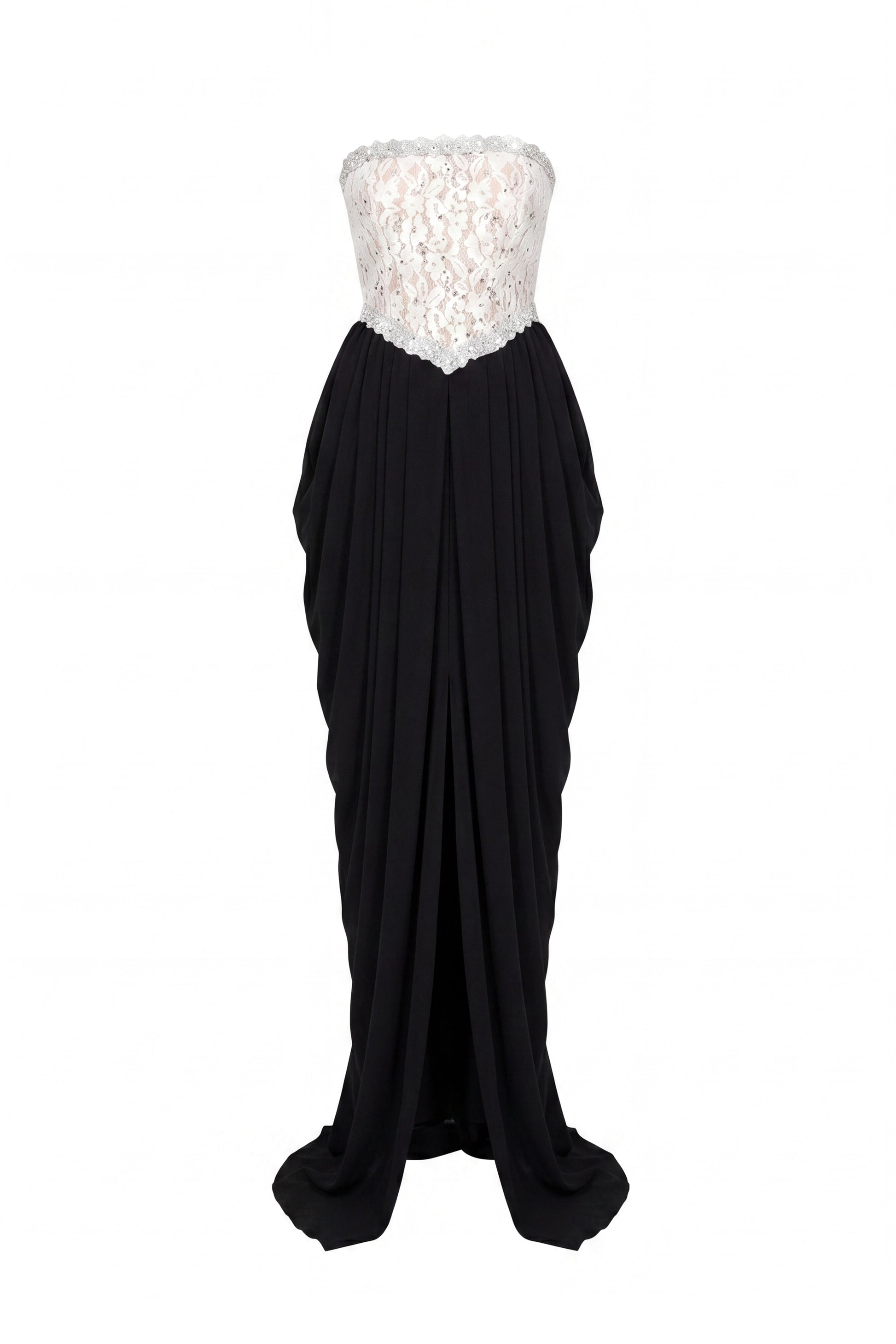 Sidonie Strapless Gown With Crystal Lace Corset And Pleated Draped Skirt - White