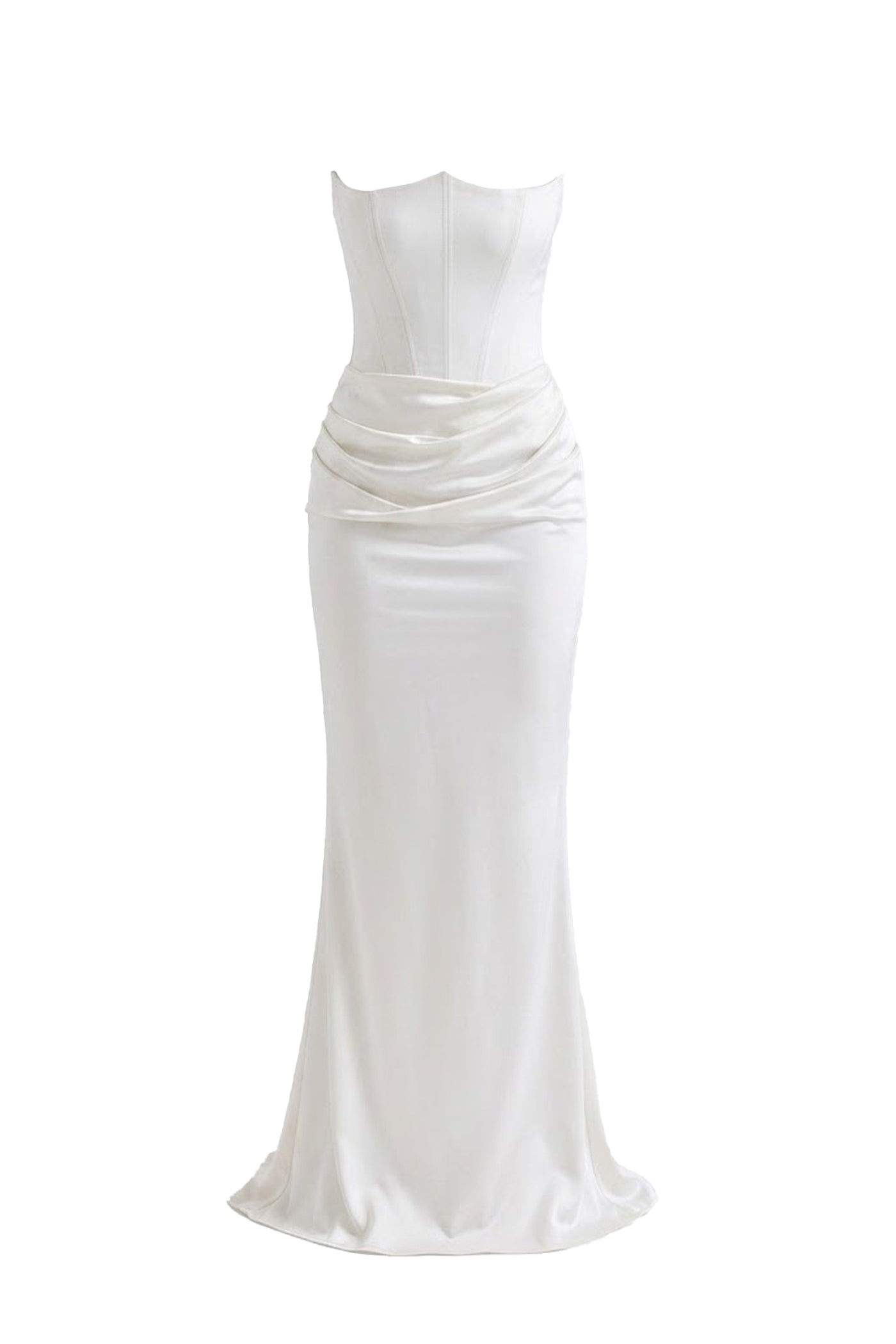 Isadora Strapless Corset Maxi Dress With Ruched Waist - White
