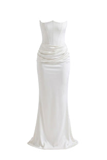 Isadora Strapless Corset Maxi Dress With Ruched Waist - White