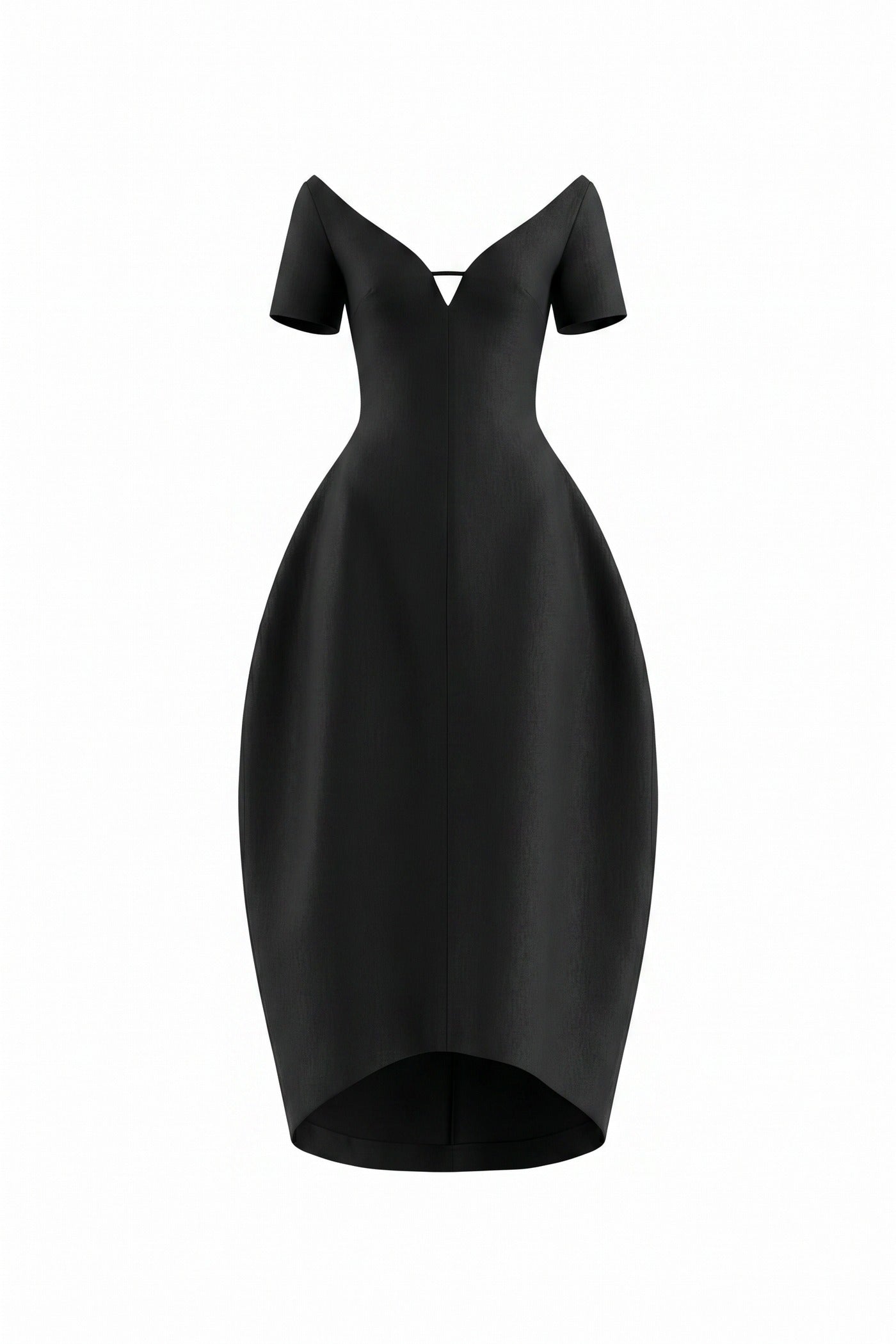 Angélique Off-Shoulder Midi Dress With V-Neck And Asymmetric Hem - Black