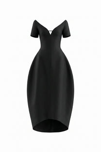 Angélique Off-Shoulder Midi Dress With V-Neck And Asymmetric Hem - Black
