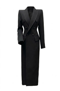 Constance Double-Breasted Long Tailored Coat - Black
